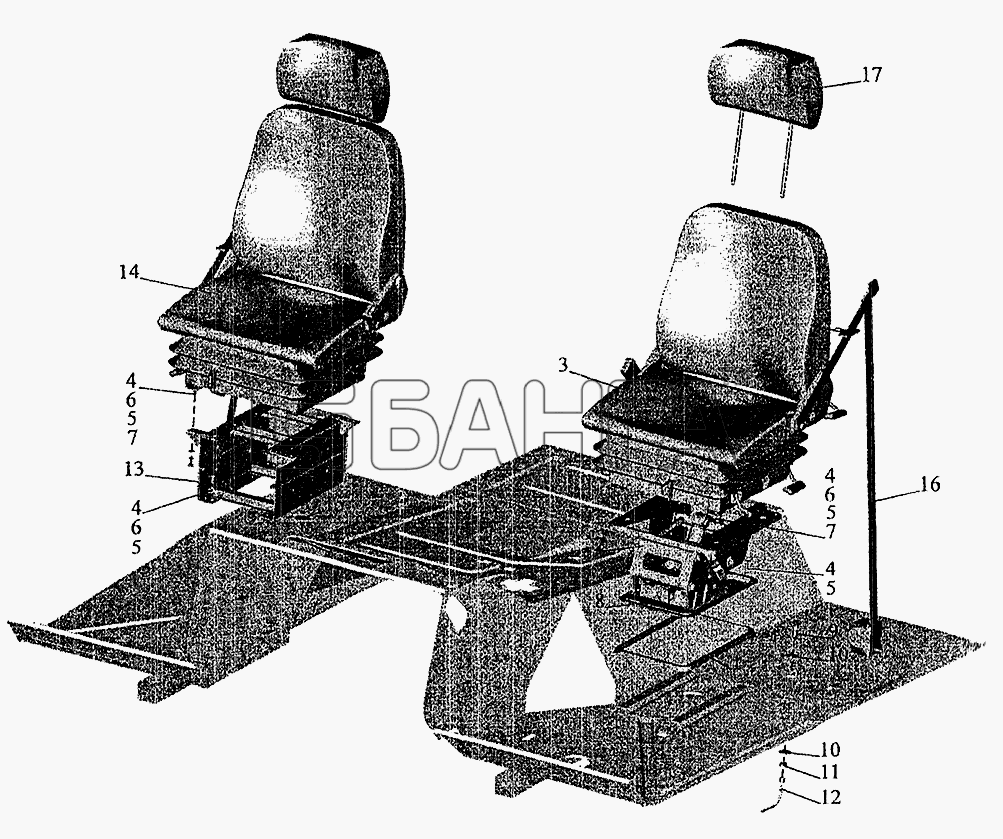 МАЗ МАЗ-6303 (2005) Схема Установка и пневмопитание сидений-232